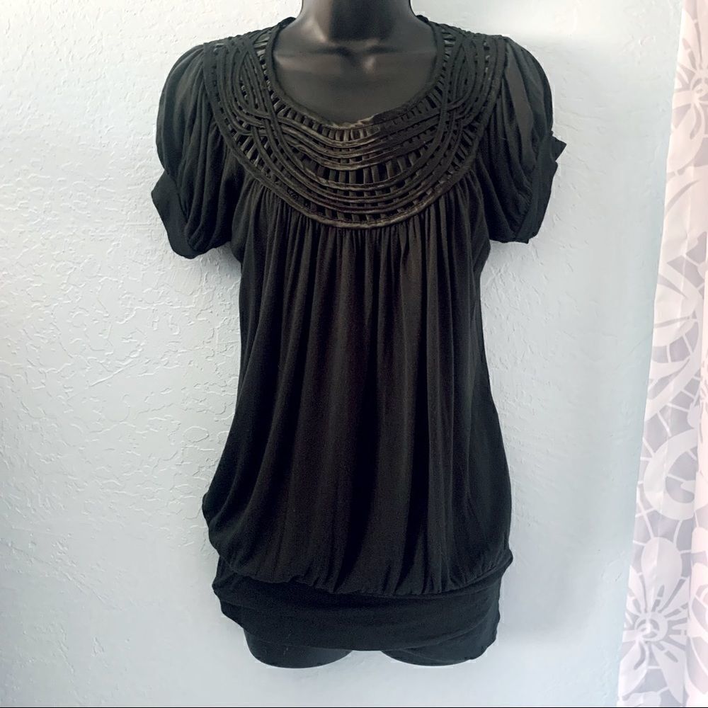 Forever 21 Black Short Sleeve Boho Tunic Top Size Small